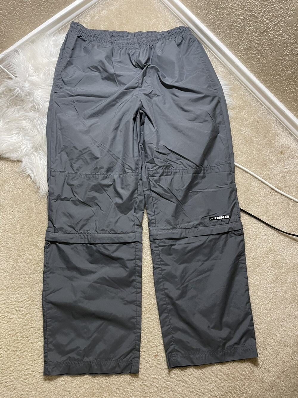 RARE VTG Nike Track Pants Men’s L Gray Windbreaker Convertible Y2K Jorts Baggy